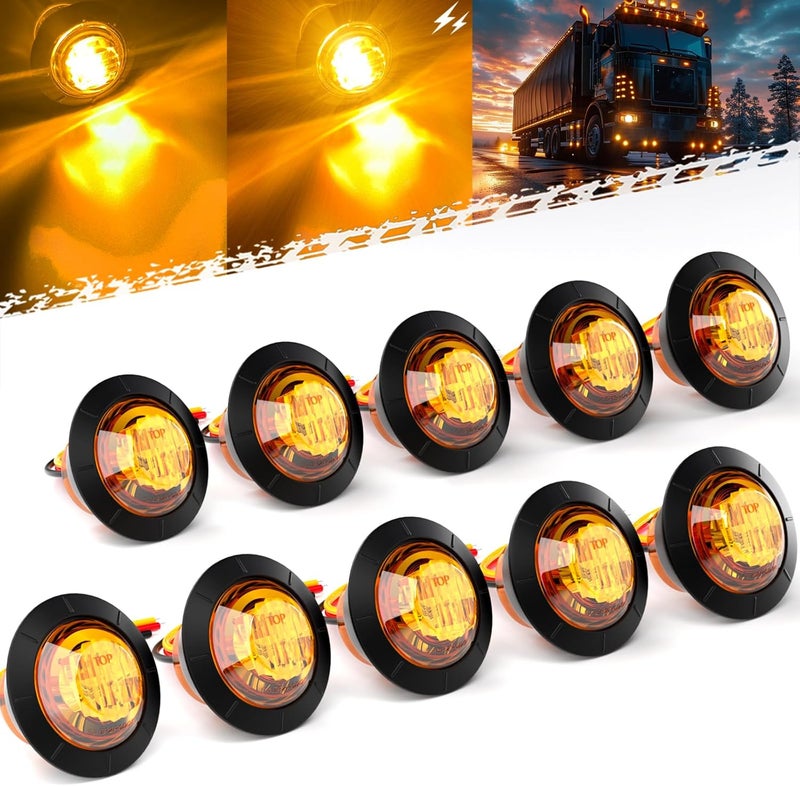 BJZ 3/4" Strobe+Marker Lights Dual Function Amber Trailer LED Side Clearance Tail Bumper Griller Flash Lights 12V Turn Signal Warning Indicator Waterproof Light for Trailer Truck Van RV ATV Bus, 10Pcs - Image 1